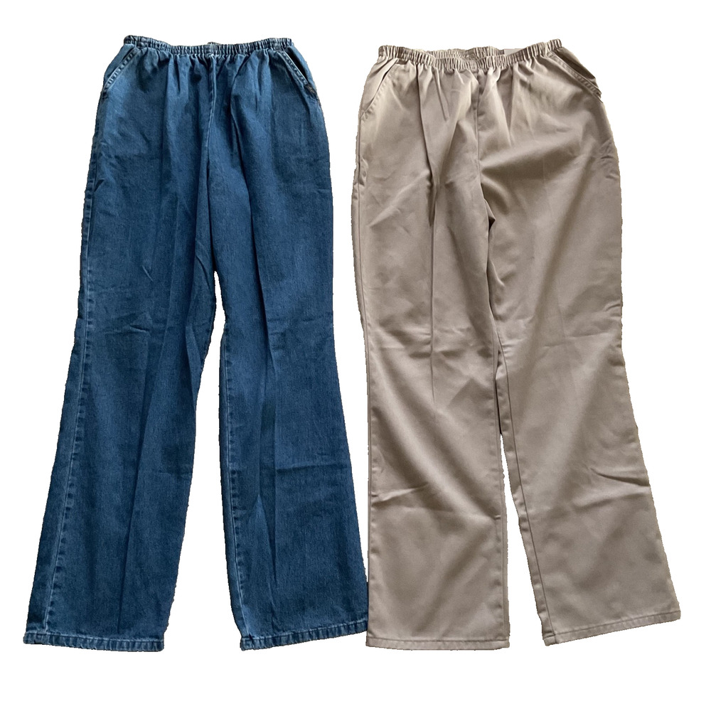 Lot Of 2 Chic Comfort Collection Put On Pants Womens 14 A Blue & Beige NWT Comfy